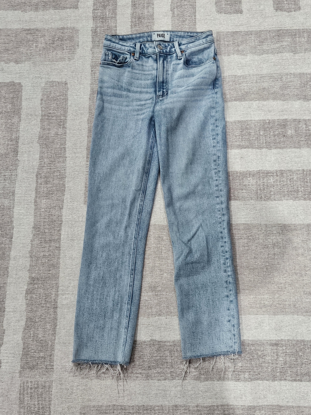 PAIGE Light Blue Straight Leg Jeans with Raw Hem